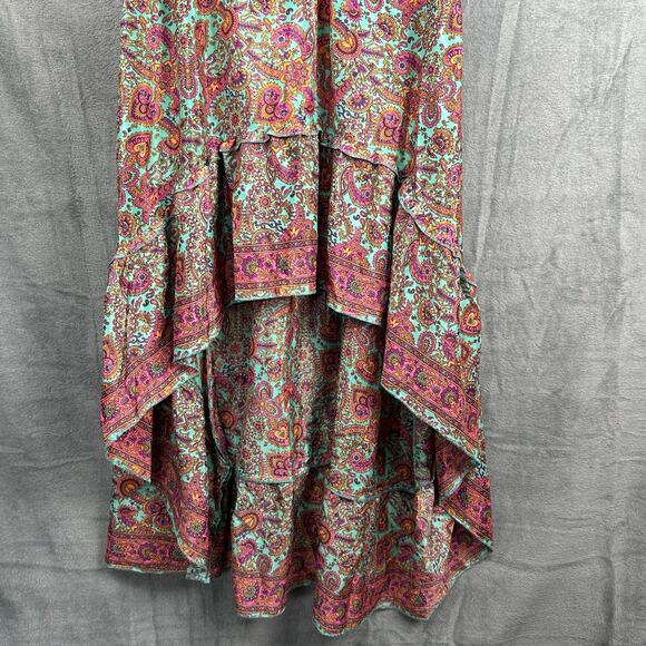 Zury Dress Womens One Size Pink Floral Silk Ruffle Hi Low Cottage Peasant Boho - Picture 3 of 12